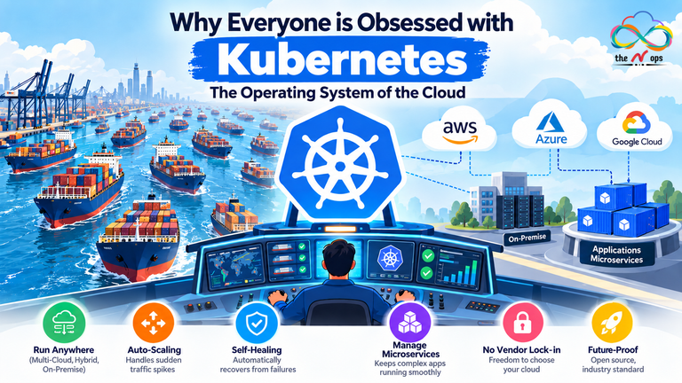 2. Illustration of Kubernetes sitting between the applications and the cloud providers (AWS, Azure, GCP).